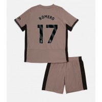 Camisa de Futebol Tottenham Hotspur Cristian Romero #17 Equipamento Alternativo Infantil 2023-24 Manga Curta (+ Calças curtas)
